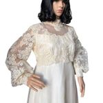 Vtg OOAK Lace Wedding dress scalloped sheer high neck & empire waist medium White Photo 5