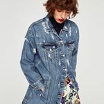 ZARA [] Long Distressed Denim Jacket-Medium Photo 1