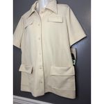 Vintage Devon Jacket Womens 16 Ivory Belted Safari Double Knit Short Sleeve 70s Tan Photo 3