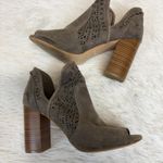 Fergalicious  by Fergie Open Toe Laser Cut Taupe Suede Bootie Size 7.5 Photo 7
