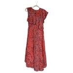 Maje  Rivele Ruffled Leopard-print Crepe Midi Dress Size Large Red Animal Print Photo 3