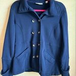 Coldwater Creek Navy Double Breasted Pea Coat Style Sweater With Detachable Hood Photo 0