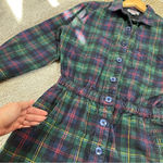 Fads Vintage 90s Y2K Tartan Plaid Corduroy Button Up Shirt Dress Long Sleeve M Green Size M Photo 9
