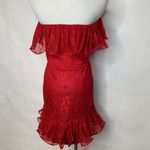 Georgina Chapman Pearl Lace Mini Dress Ruffle Strapless Sz 4 Red Photo 3
