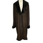 Marvin Richards Long Coat Womens XL Brown Faux Suede Faux Fur Lined Penny Lane Photo 2