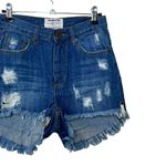 One Teaspoon  Free People High Waist Distressed Bonita Blue Cult Denim Shorts 26 Photo 2