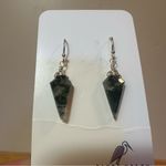 NEW Moss Agate Crystal Natural Stone Wire Wrapped Earrings Silver Photo 1