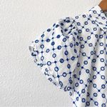 Alexis  Target Isaias Dot Tulip Sleeve Embroidered Shirt Dress in White Blue Photo 2