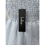 Lulus  Blue Stripe Smocked Ruffle Flutter Short Sleeve Mini A-Line Dress Size L Photo 2