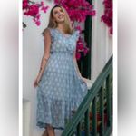 NWT Chelsea & Theodore Lightweight Short Sleeve Blue/White Tiered Midi Dress M Blue Size M Photo 1