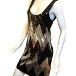 NWT BB Dakota Rhinna Sequin Chevron Tank Slip Dress Small Black Silver Bodycon Size M Photo 12