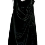 Laundry by Shelli Segal ‎ Black Satin Slip Dress | Size 8 | Elegant Ruched Midi Photo 0