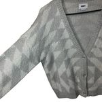 Obey  grey & white v-neck triangle patterned cardigan sweater Small academia #749 Photo 3