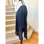Analili  Navy Blue Silk One Shoulder Draped Tank Blouse Photo 1