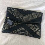 Helena de Natalio Leather Black Gold Giselle Snakeskin Clutch Purse Photo 0