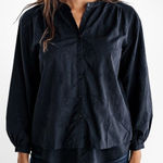 Calypso St. Barth Black Cotton Embroidered Button Front Blouse Medium Top Photo 0