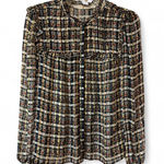Marie Oliver  100% Silk Multi Colored Ruffle Plaid Blouse Small Photo 0