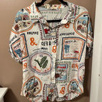 Sunburst Kiss European Summer Printed Button Up Short Sleeve Top White Size XL Photo 0