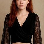 Cider Women's Black Velvet Lace Sleeve Top Size 0XL Photo 0