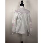 Anthropologie veroalfie embroidered ruggle smocked blouse white Puff Sleeve  2 Photo 1