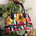 Betsey Johnson Betseyville  Retro floral hand bag makeup purse zipper closure unique design Measurement in pics, makeup stains on interior. Photo 1