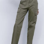 ZARA Cargo Pants High Rise Straight Leg Army Green Pockets Silver Relaxed fit 2 Photo 0