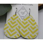 Handmade Lightweight Genuine Leather White and Yellow Teardrop Earrings Photo 2