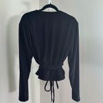 ZARA Elegant Black Long Sleeve Dark Gray Velvet Wrap Blouse Women’s Size Small Photo 3