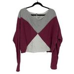 Free People Sweatshirt Womens Small Montauk Pullover Burgundy Colorblock Cropped Photo 0
