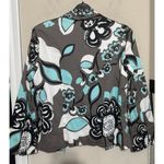 Joseph Ribkoff Full Zip Jacket Retro Size M/ 12 Bold Gray & Aqua Floral Career Photo 5
