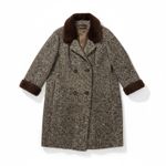 Vintage 1960's Fur Collar Coat | Tweed Wool Outerwear Size XL Photo 1