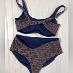 Athleta Seersucker High Neck Waist Bikini Multi Color Navy Plaid Womans 36D DD L Photo 4