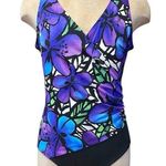 Vintage Robby Len Swimsuit Tropical Floral One Piece 10 12 Purple Photo 0