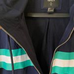 Forever 21 Navy Blue Full Zip up Hooded Jacket Windbreaker with Teal Stripes L Photo 4