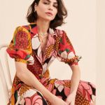 Farm Rio NWT Colorful Sunflowers Cut Out Back Collared Midi Dress S Photo 3