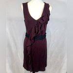 Loft Ann Taylor burgundy vneck ruffle and ribbon dress size 10P Photo 1