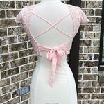 B Darlin Lace Top Criss Cross Open Back Sash Tie Peach Womens 1/2 Romantic Lace Photo 12