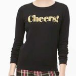 J.Crew NWT Black Holiday Teddy crewneck Sweater Gold Letters “cheers” size S Photo 1