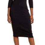 James Perse Ribbed Knit Midi Dress Scoop Neck 3/4 Sleeve Black Sz XS Minimalist Photo 0