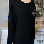PINK - Victoria's Secret PINK Long Sleeve Black Knit Top Oversized Small Comfy Soft Shirt Photo 5