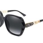 Black & Gold Oversized Square Sunglasses Polarized Tinted w Crystal Frames Nwt Photo 14