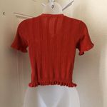 Burnt orange red ruffle hem short sleeve coquette cardigan Photo 1