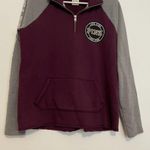 PINK - Victoria's Secret VS  Burgundy Maroon Red Gray Colorblock 1/4 Zip Sweatshirt Photo 2