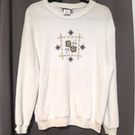 Logix Women's Large Sweater, Vintage Floral Embroidered Beaded Sweater, Flower White Size 12 Photo 0