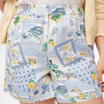 J.Crew  Printed elastic-back linen-blend pleated short lemon beach novelty print Photo 0