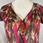 East 5th  feather print pleated flutter sleeve button down top size large Photo 1