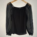 Banana Republic  Black Sheer Flocked Dot Top Long Sleeve Mesh Witchy Goth Photo 1