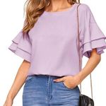ZARA  Women Purple Ruffle Sleeve Cropped Summer Polyester Blouse Size Small Photo 0