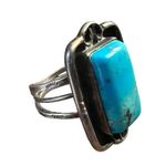 Vintage Southwestern Solid Silver Large Kingman Turquoise Totem Ring Size 5.5 Blue Photo 3