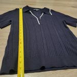 Adrianna Papell Navy Ribbed Knit Polo Shirt White Trim Short Sleeve Womens Small Photo 5